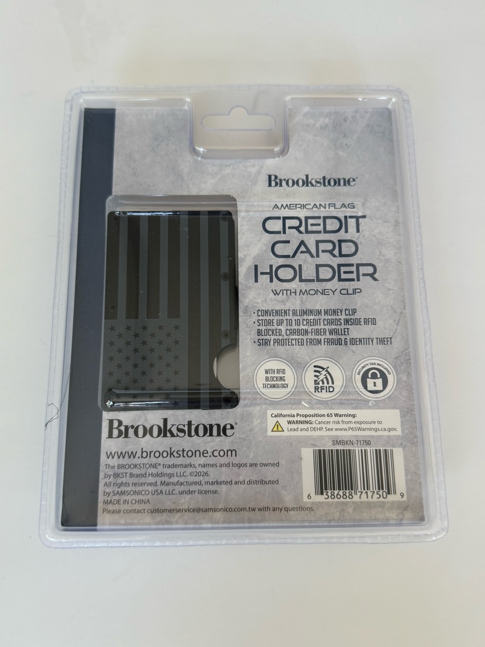 Brookstone Black American Flag Credit Card Holder with Money Clip